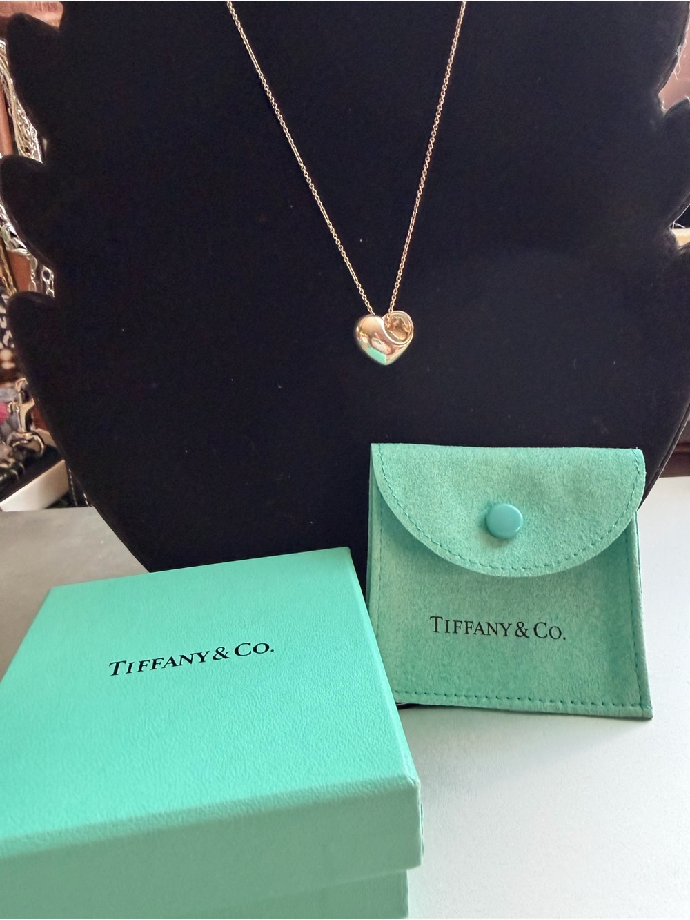 Tiffany & Co. Elsa Peretti Full Heart Sterling Silver Necklace Box & Pouch